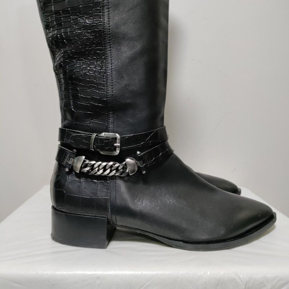 Napoleoni Leather Pull On Knee Length Equestrian Riding Boots Black Women's 8.5 - Picture 1 of 15